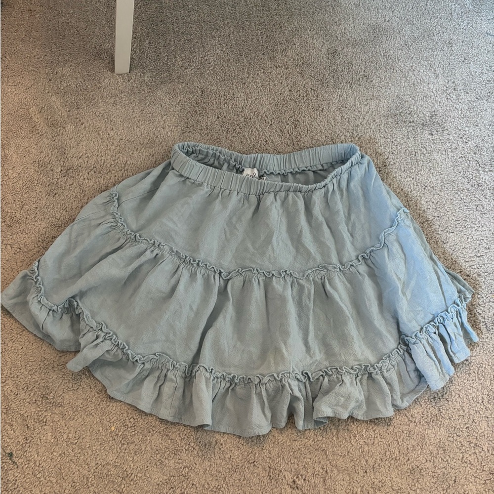 blue frilly mini skirt